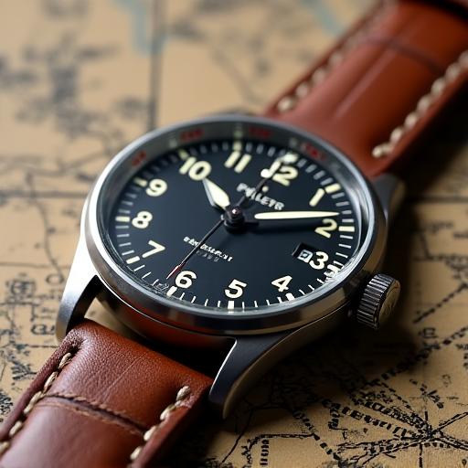 Pilot GMT 44mm Automatic watch with GMT function and brown leather strap